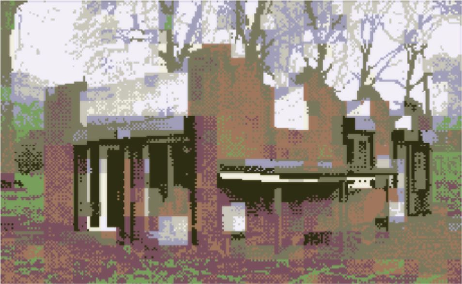 A pixellated image of the Furtherfield Commons building