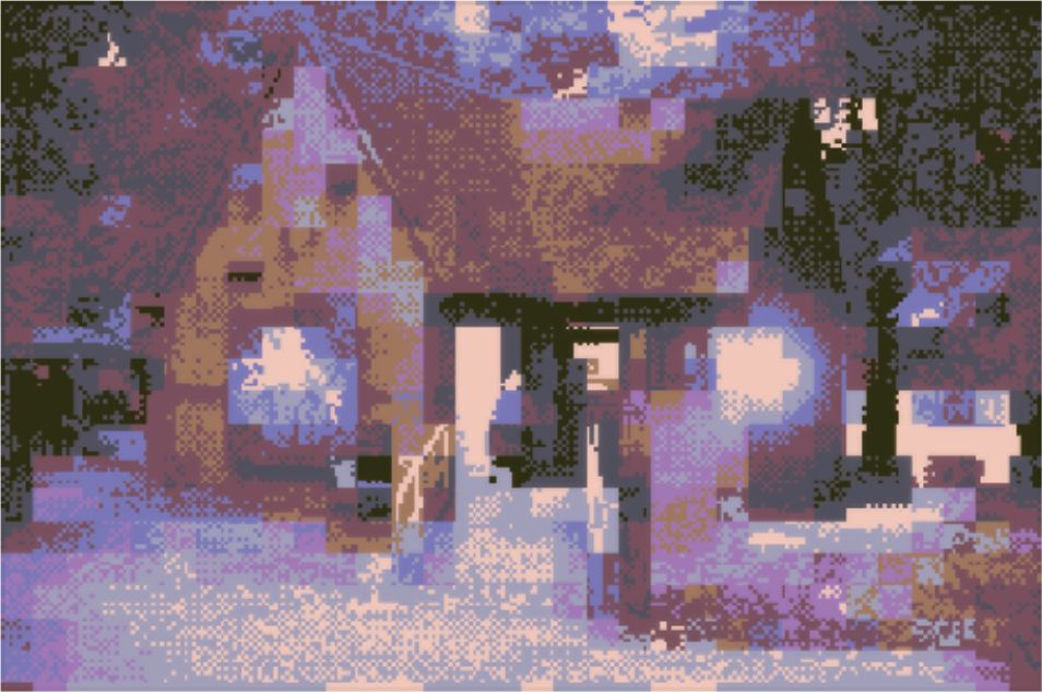 A pixellated image of the Furtherfield Gallery