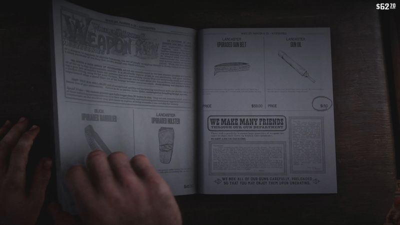 Browsing a Gunsmith’s in-store catalogue in Red Dead Redemption 2