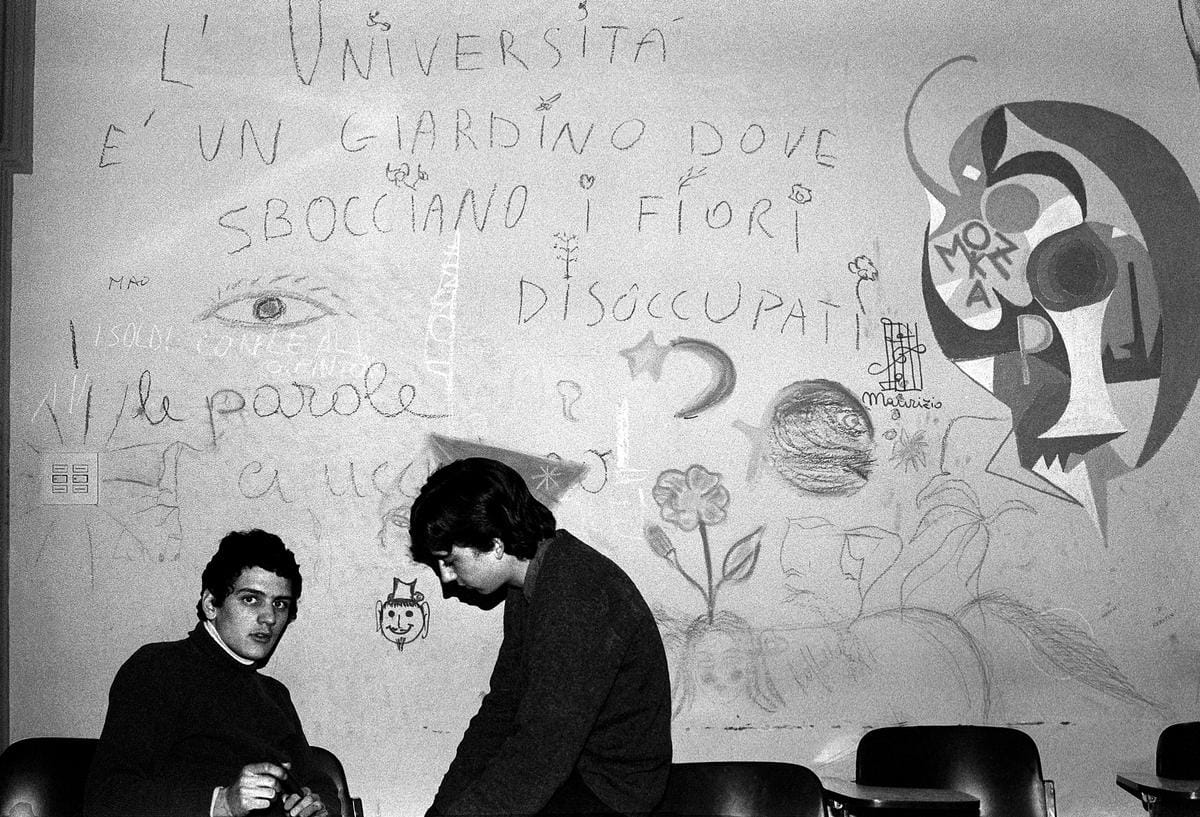 “The university is a garden where unemployed flowers blossom." Photo by Enrico Scuro, 1977.